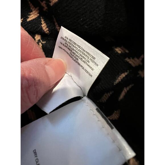 Ann Klein Knit Sweater Coat Faux Fur Collar Tan Window pane Check Print - Picture 7 of 7